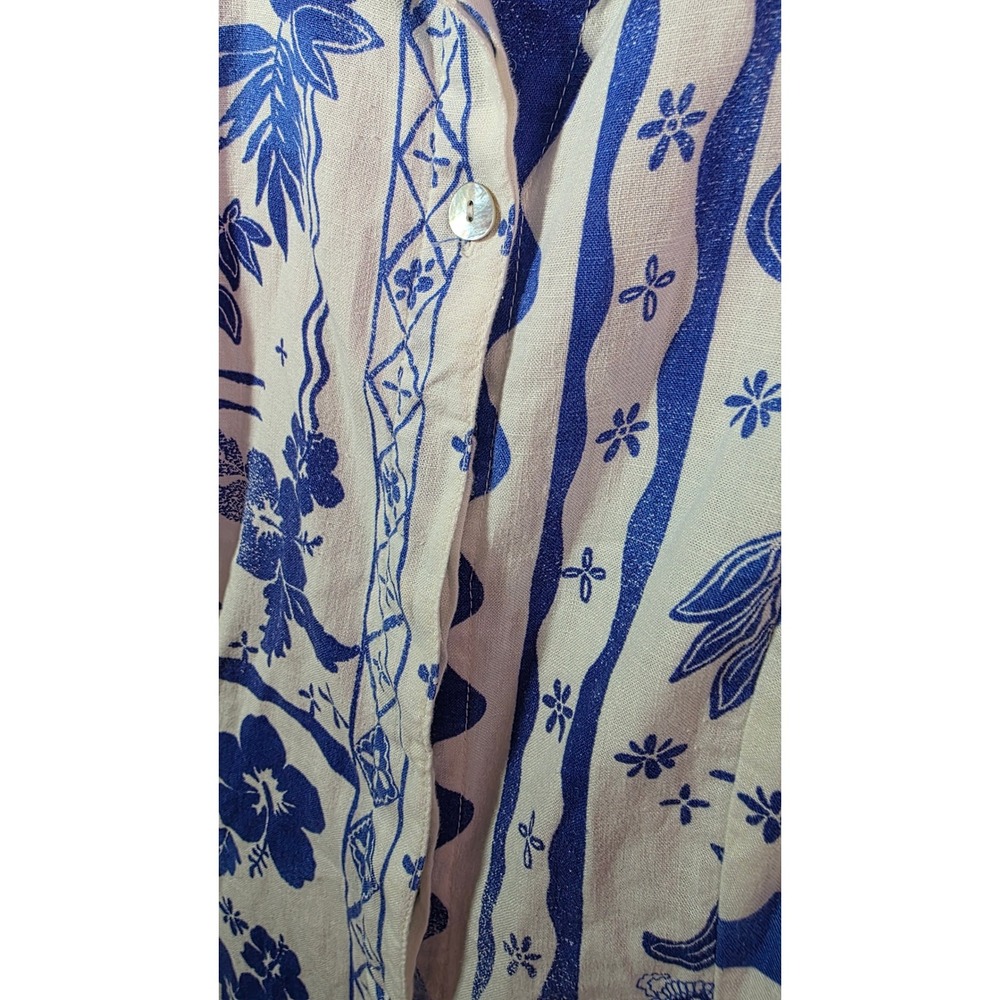 Joie Blue White Linen Rayon Floral Batik Midi Shirt Dress Small - Picture 4 of 11